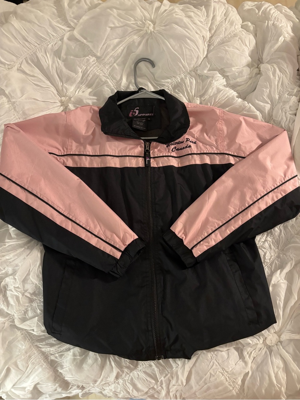 Pink and Black Colorblock Windbreaker Jacket